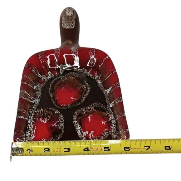 Vintage Ceramic Dust Pan Ashtray Catchall Lava Look Red Brown White MCM 10x6x2 - Picture 10 of 12